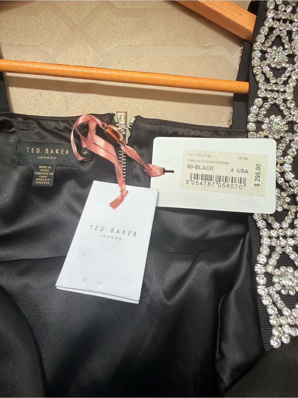 New Ted Baker Mally Embellished Strap Bodycon Dress Black Size 4 - Picture 6 of 11